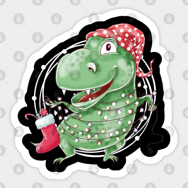 Tree Rex Funny T Rex Dinosaur Christmas Gift Sticker by BadDesignCo